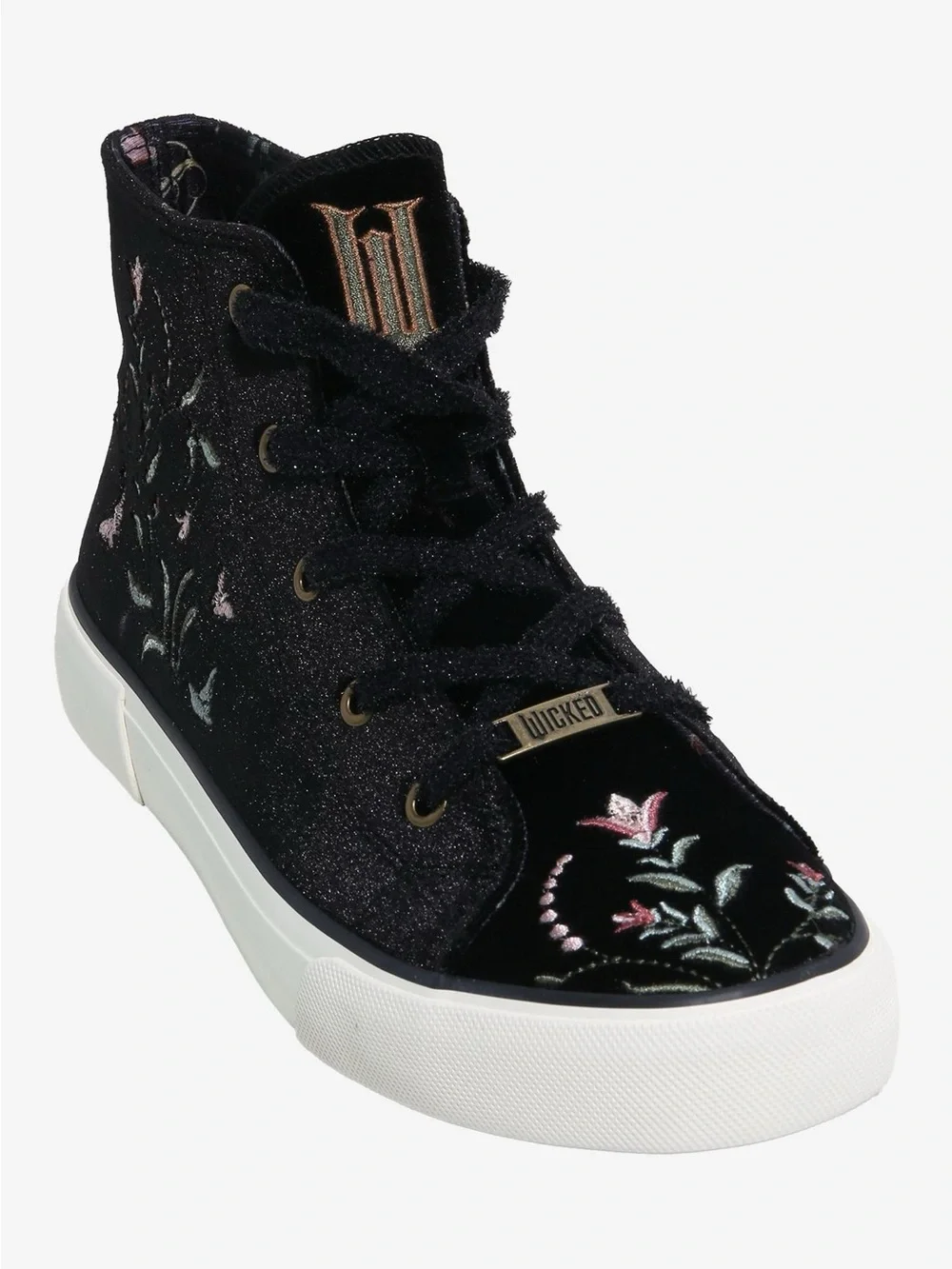 Wicked Black Velvet High-Top Sneaker with Pink & Mint Embroidery